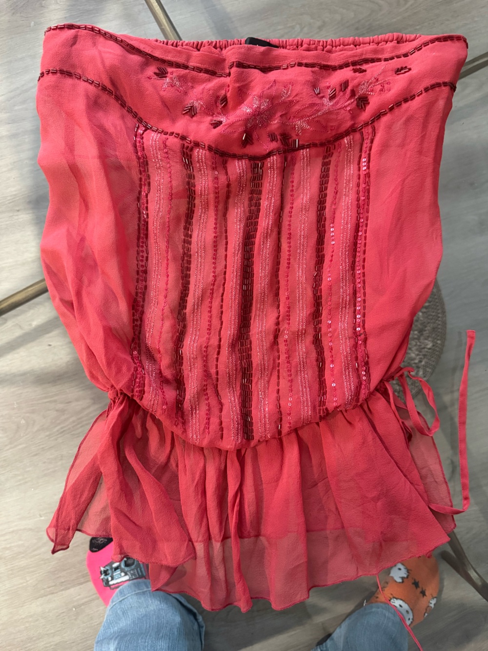 bebe vintage Coral Red Sequin Strapless Camisole